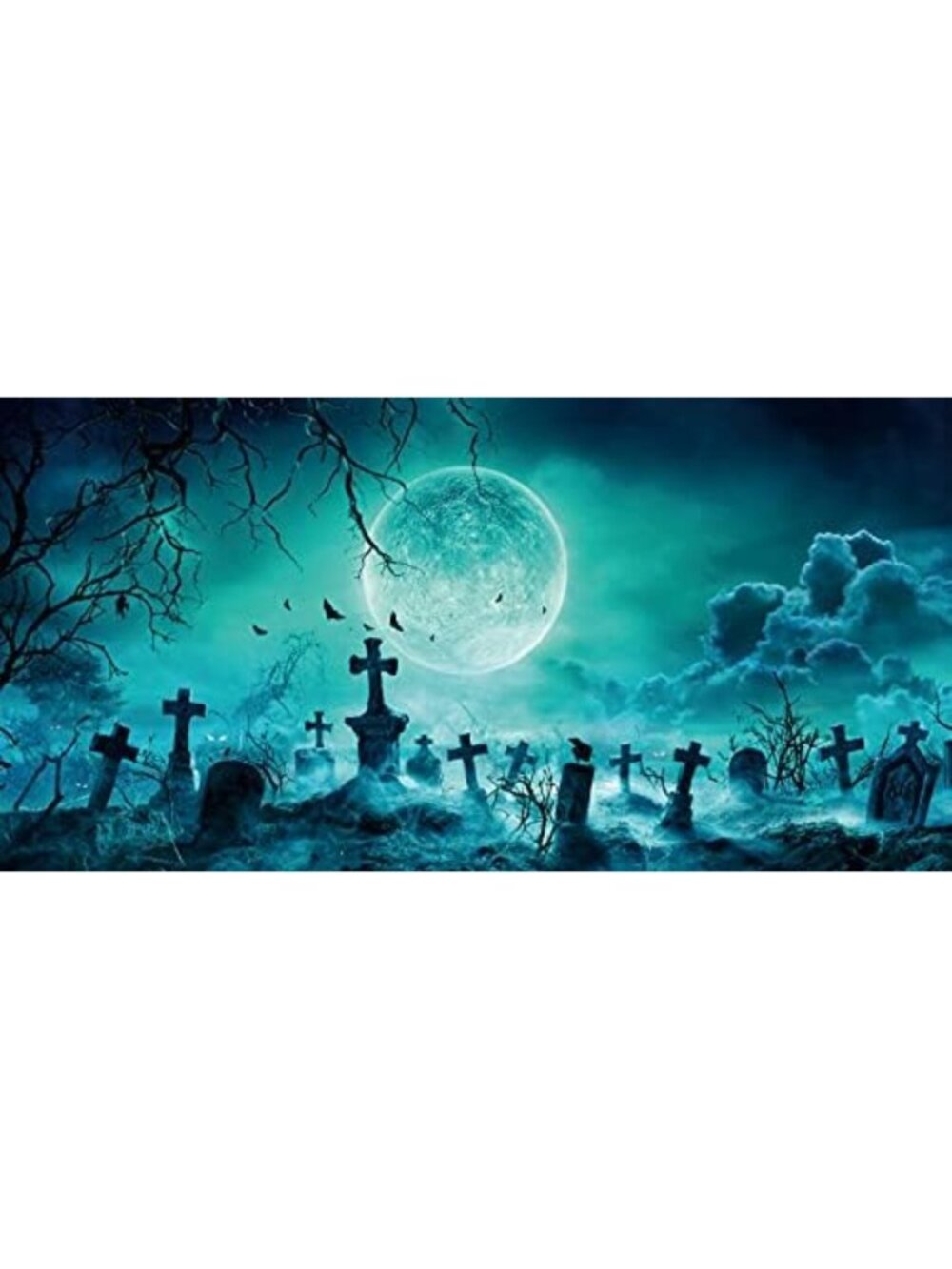Spooky Halloween Photo Backdrop 20x10ft Full Moon Graveyard Skull Decor